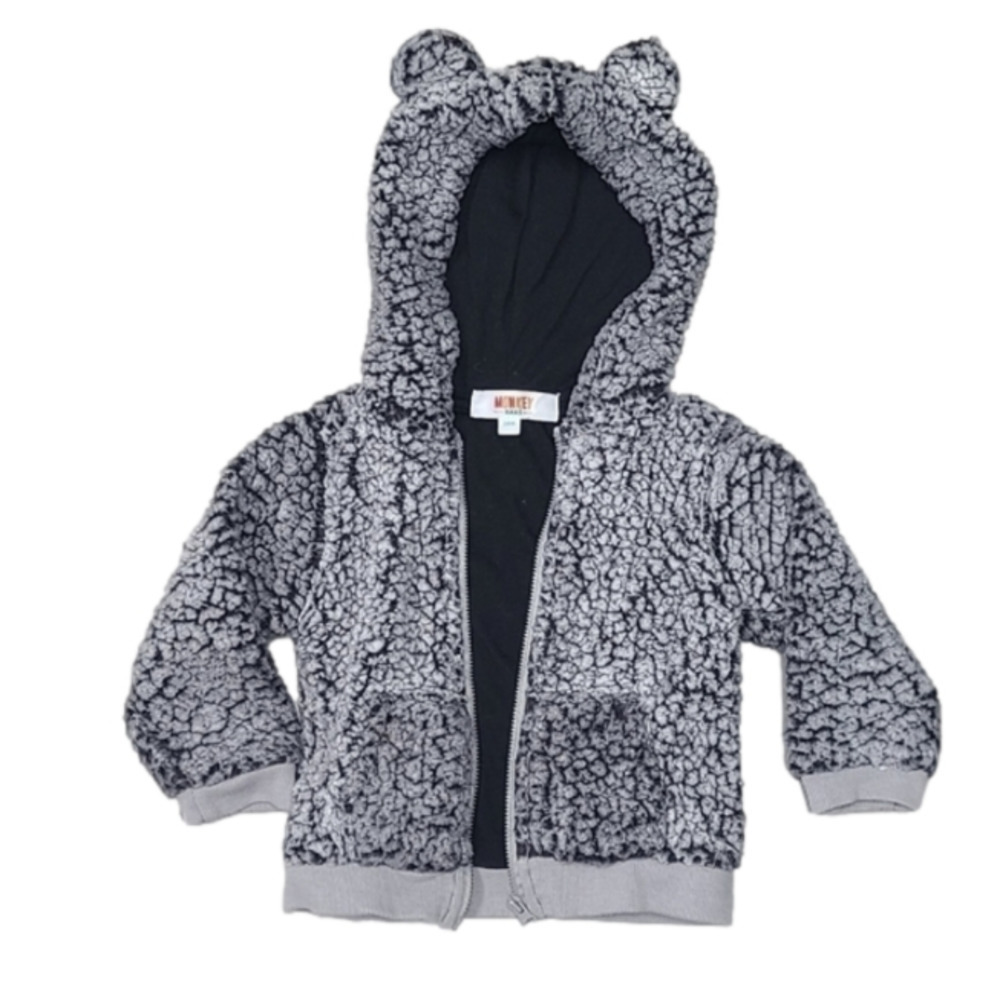 𝅺MONKEY Bars Gray/Navy Sherpa Hoodie with ears - size 24m